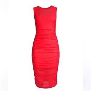 Black Halo Elvia Ruched Mesh Sheath Dress size L